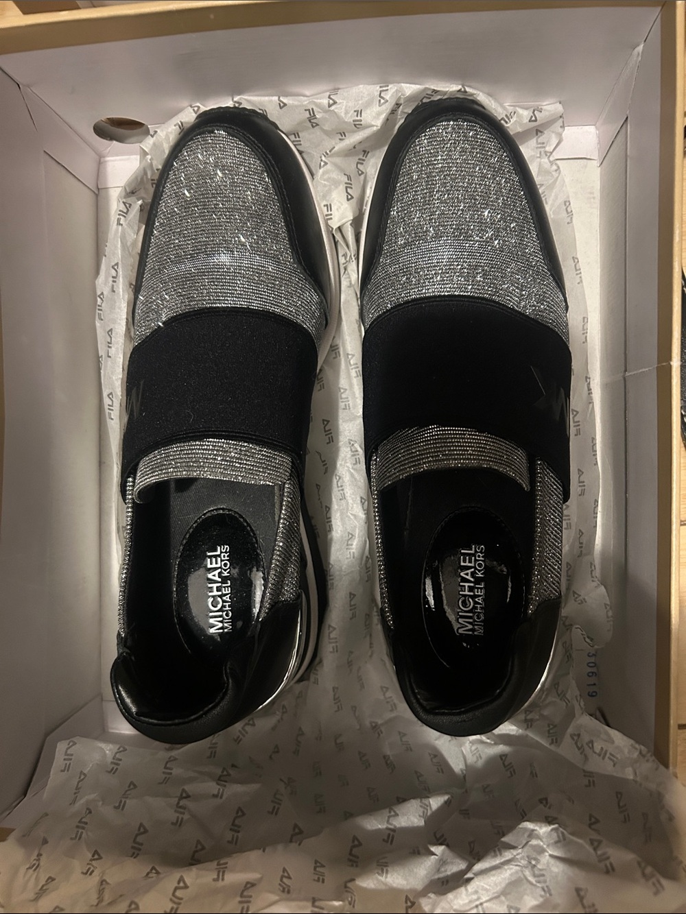 Michael Kors Silver and Black Felix Trainer (Size 8M)